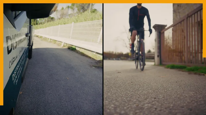 Split-screen du film Districlos mêlant cyclisme de haut niveau et univers industriel, réalisé pour le salon Paysalia