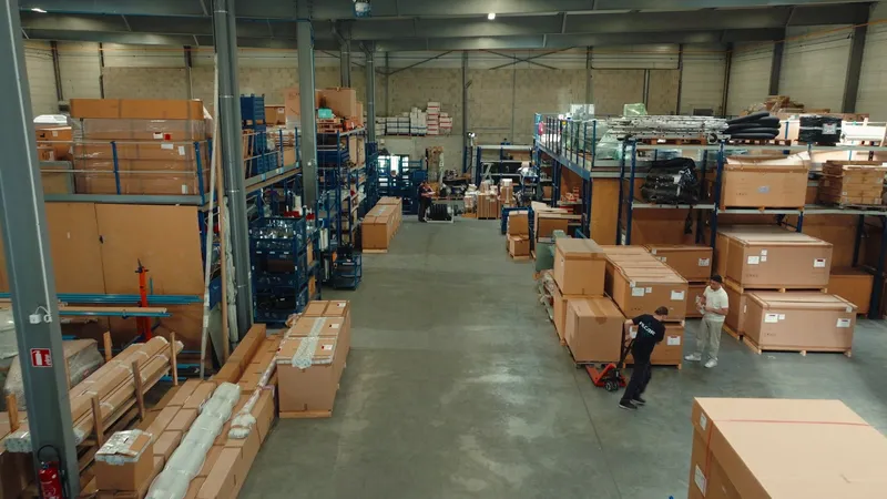 Vue d'ensemble de l'entrepôt logistique de Filcar dans le film corporate